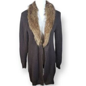 OLD NAVY CHARCOAL & BROWN FAUX FUR CARDIGAN SZ.M EUC.  GORGEOUS CARDIGAN IN EXCE